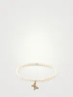 Pearl Bracelet With 14K Gold Diamond Butterfly Charm