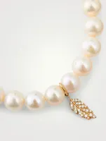 Pearl Bracelet With 14K Gold Diamond Feather Charm