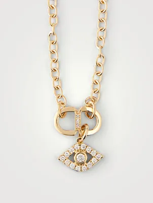 14K Gold Evil Eye Charm Necklace With Diamonds