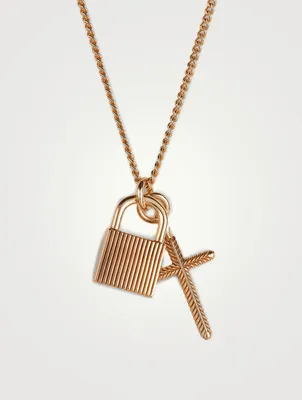 24K Goldplated Padlock And Cross Pendant Necklace
