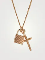 24K Goldplated Padlock And Cross Pendant Necklace