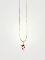 14K Gold Pizza Necklace With Diamonds And Rubies