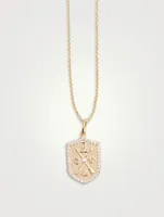 14K Gold Love Script Crest Necklace With Diamonds