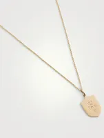 14K Gold Love Script Crest Necklace With Diamonds