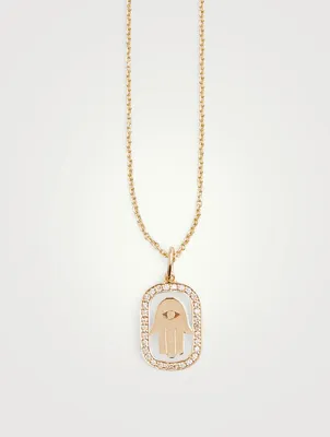 14K Gold Hamsa Necklace With Diamonds