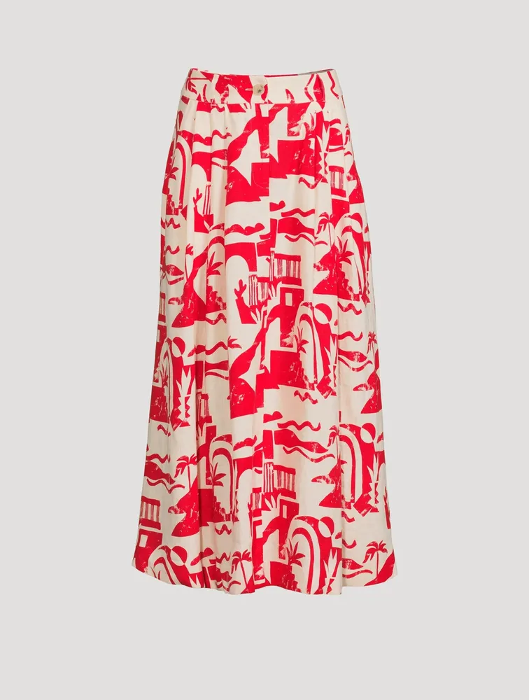Tulay Hemp A-Line Midi Skirt Helios Print