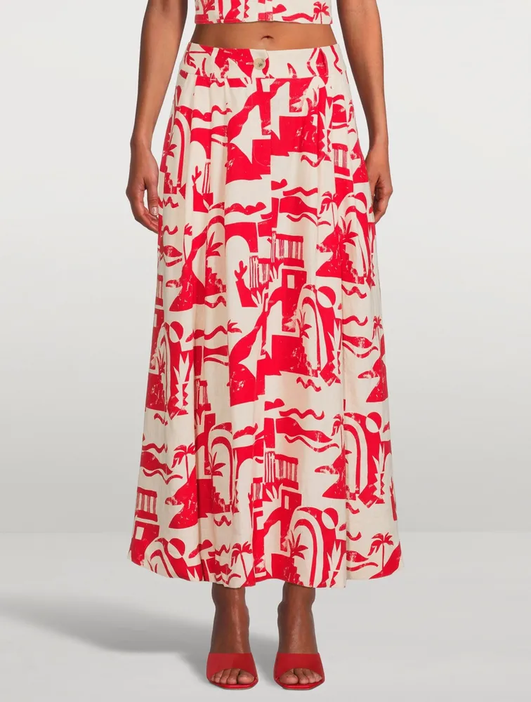 Tulay Hemp A-Line Midi Skirt Helios Print