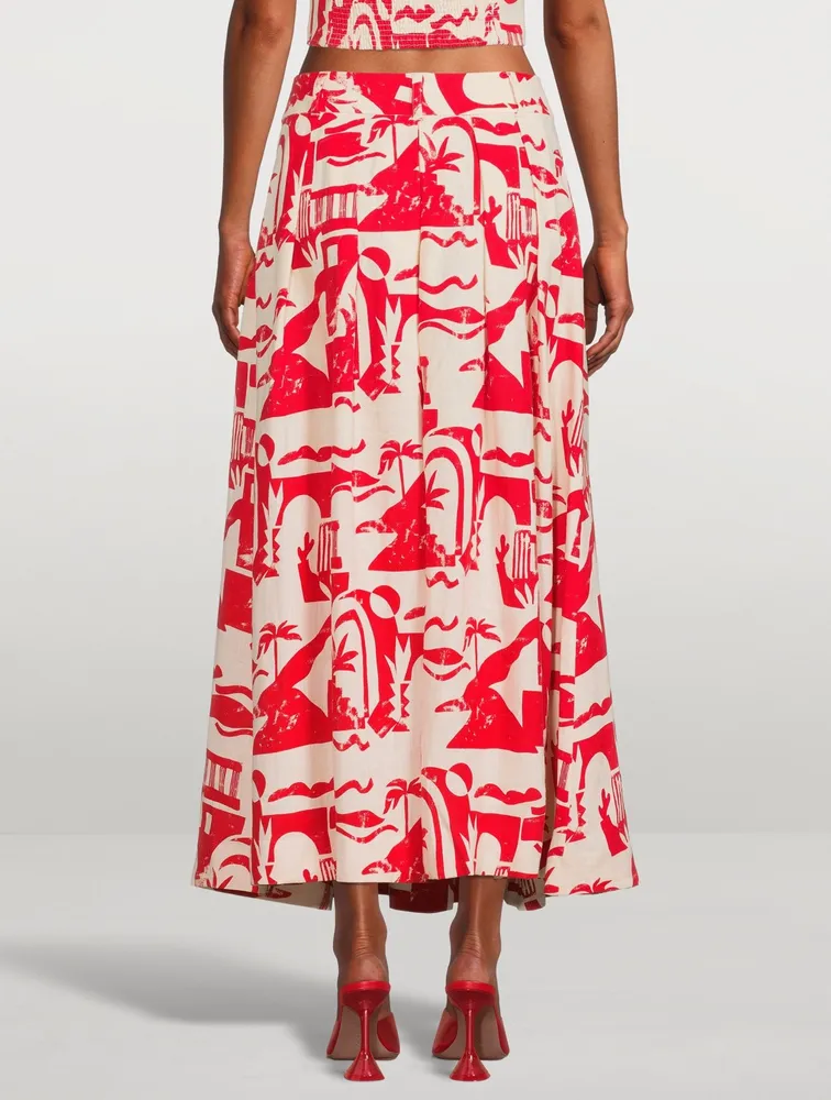 Tulay Hemp A-Line Midi Skirt Helios Print