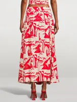Tulay Hemp A-Line Midi Skirt Helios Print