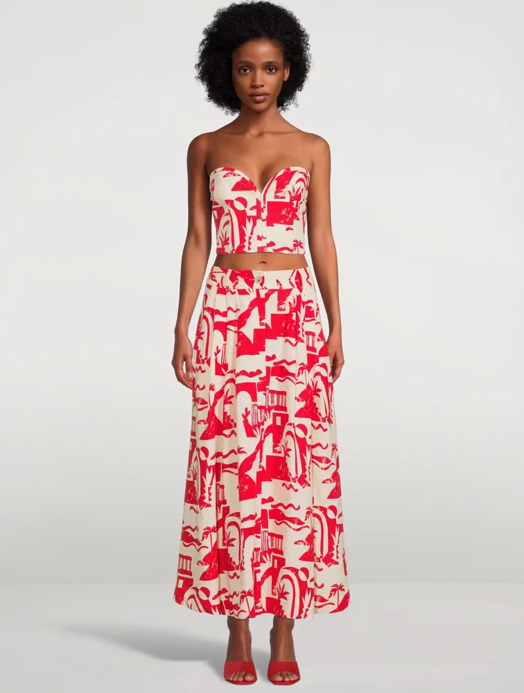 Tulay Hemp A-Line Midi Skirt Helios Print