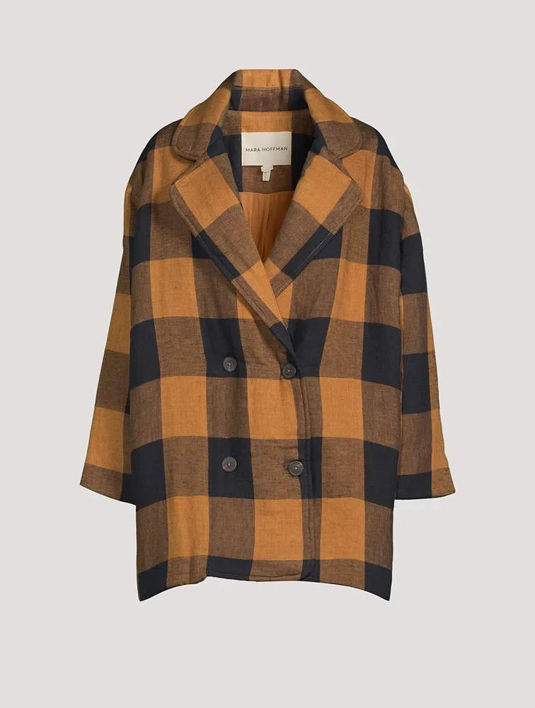 Clem Linen Double-Breasted Jacket Gingham Print