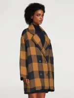 Clem Linen Double-Breasted Jacket Gingham Print