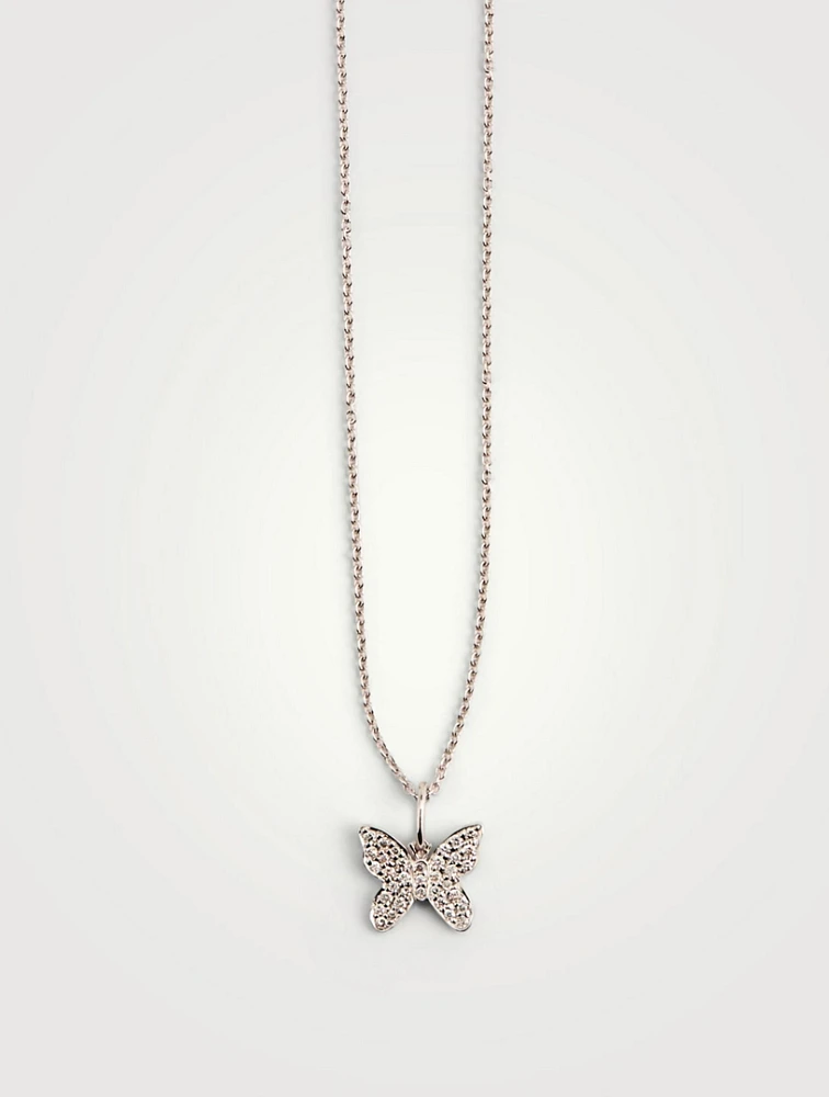 14K White Gold Butterfly Necklace With Diamonds