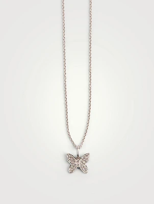 14K White Gold Butterfly Necklace With Diamonds