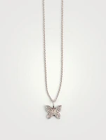 14K White Gold Butterfly Necklace With Diamonds