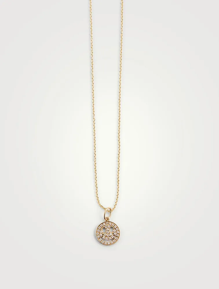 14K Gold Happy Face Necklace With Diamonds