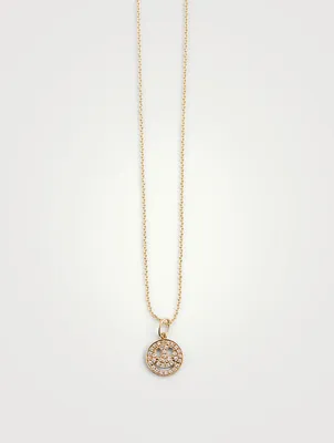 14K Gold Happy Face Necklace With Diamonds