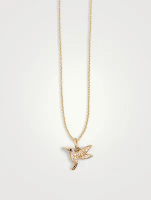 14K Gold Hummingbird Necklace With Diamonds And Sapphire