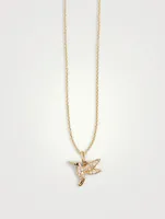 14K Gold Hummingbird Necklace With Diamonds And Sapphire