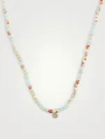 Beaded Jasper Necklace With 14K Rose Gold Diamond Flower Charm