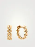 14K Gold Tiny Daisy Link Hoop Earrings With Diamonds