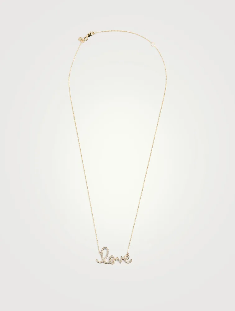 Large 14K Gold Love Necklace With Diamonds