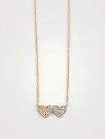 14K Gold Double Heart Necklace With Diamonds