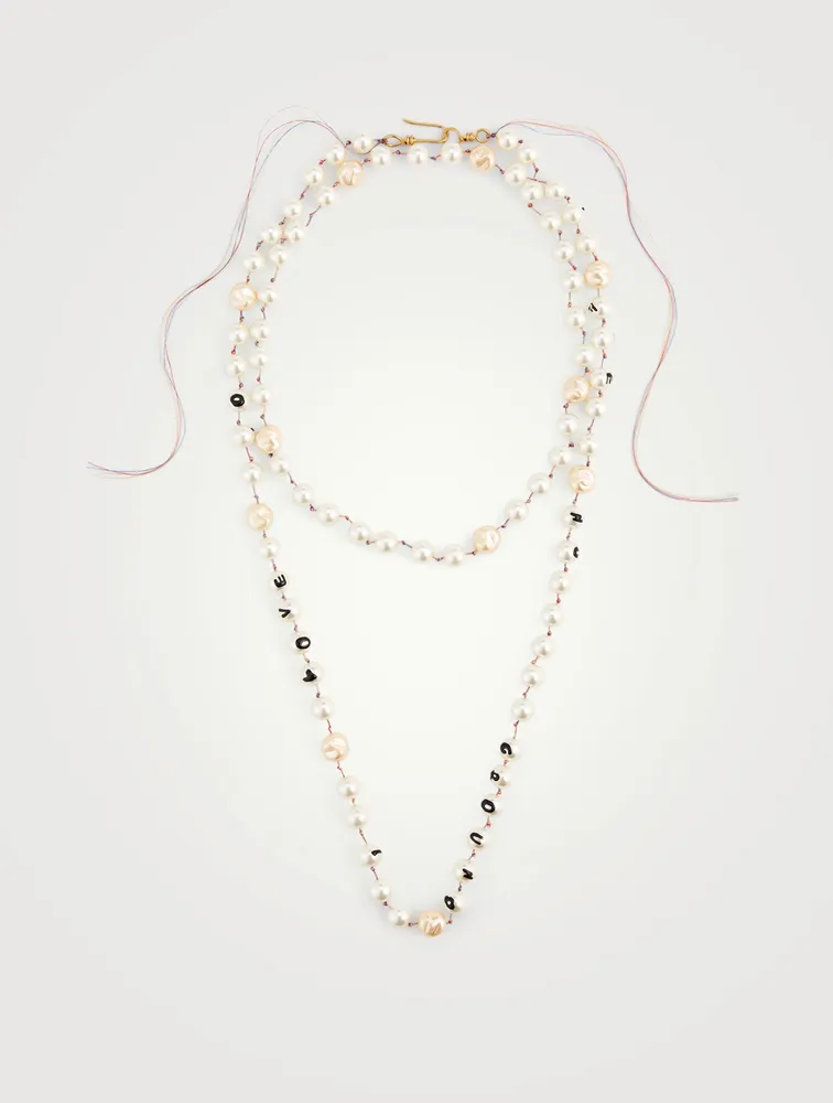 Word Faux Pearl Layered Necklace