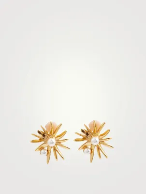 Starburst Earrings With Faux Pearls