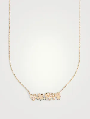 14K Gold Icons Good Luck Necklace With Diamonds
