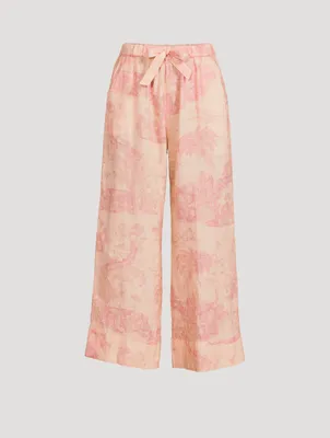 Linen Wide-Leg Pyjama Pants Lowland Forest Print