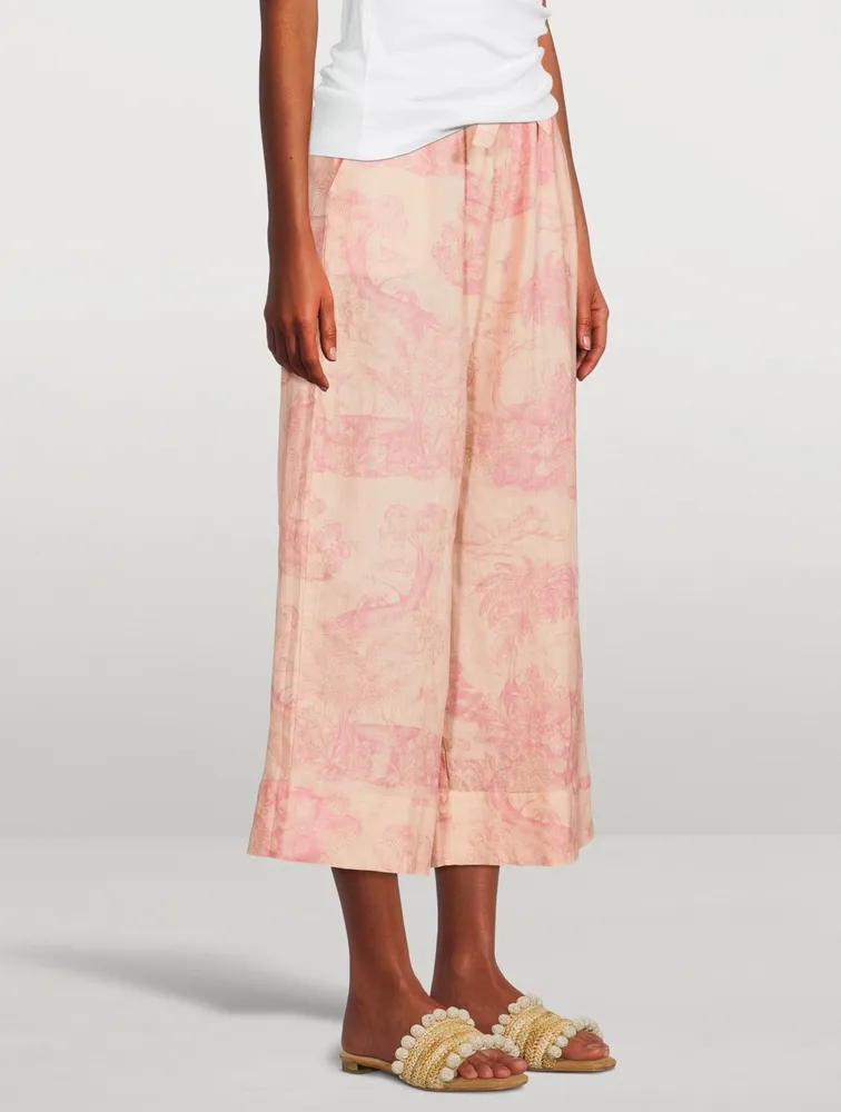 Linen Wide-Leg Pyjama Pants Lowland Forest Print