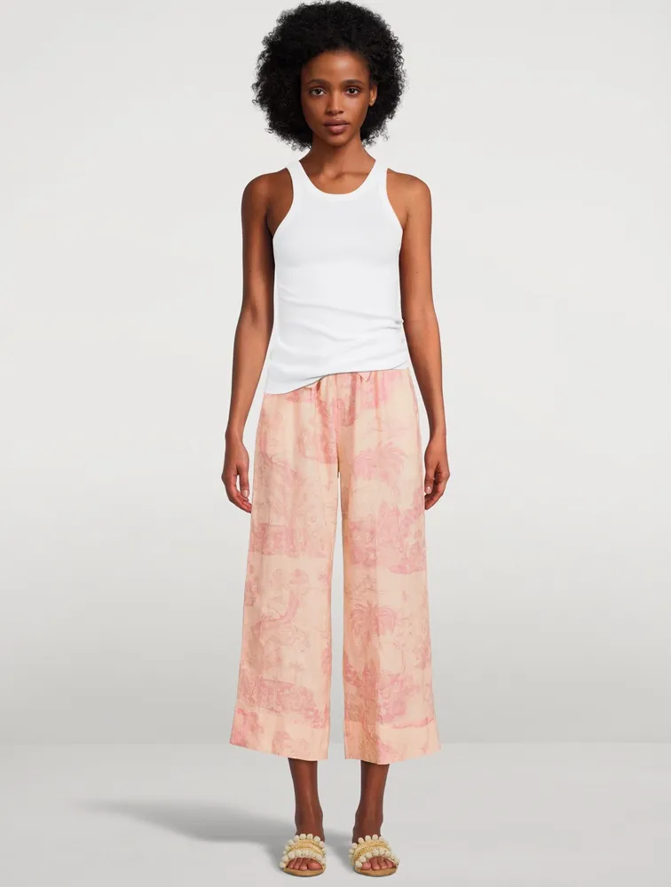 Linen Wide-Leg Pyjama Pants Lowland Forest Print