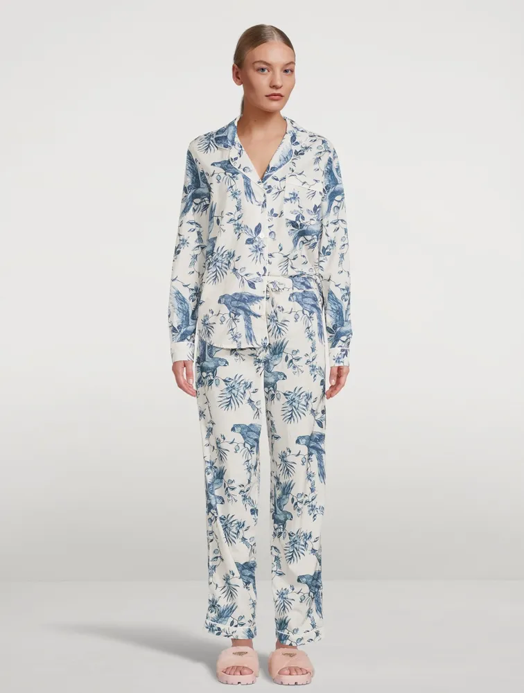 Long Cotton Pajama Set Bromley Parrot Print