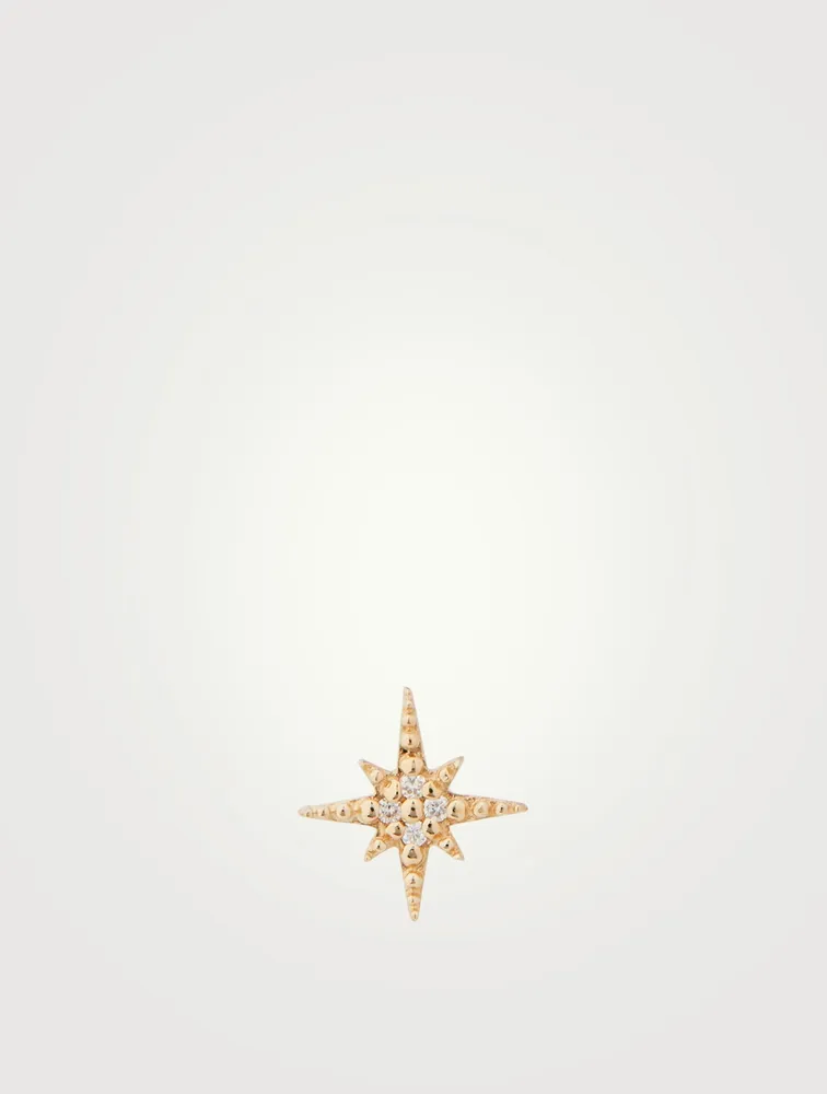 Mini 14K Gold Starburst Stud Earring With Diamonds