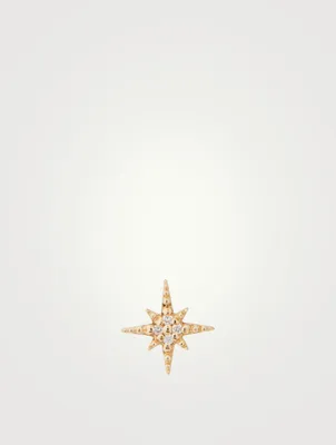 Mini 14K Gold Starburst Stud Earring With Diamonds