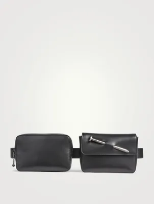 Nailed Leather Double Belt Bag