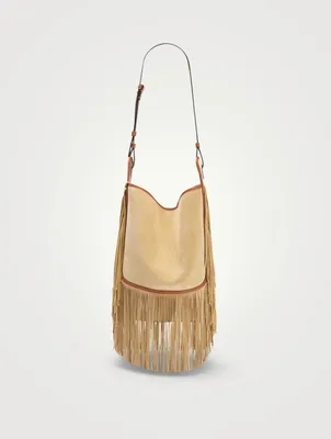 Paula's Ibiza Balloon Suede Hobo Bag With Fringe