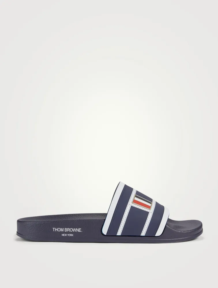 Rubber Slide Sandals With Trompe L'Oeil Print