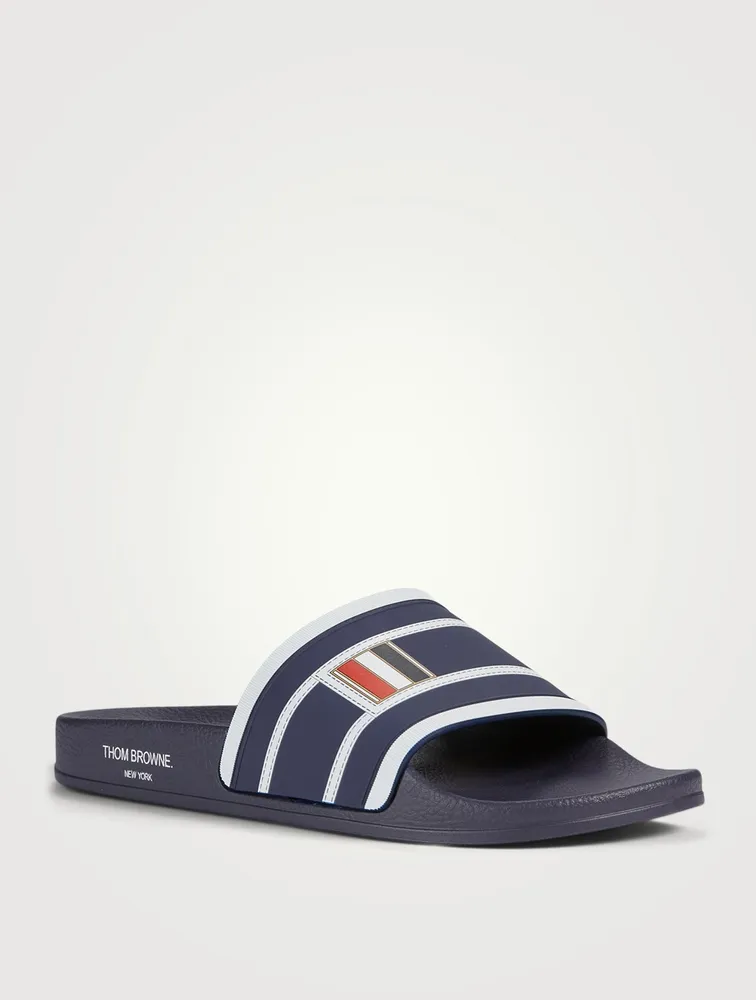 Rubber Slide Sandals With Trompe L'Oeil Print