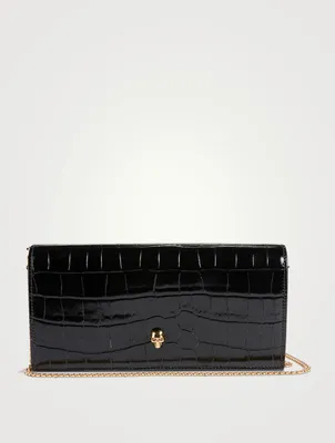 Croc-Embossed Leather Chain Wallet