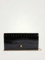 Croc-Embossed Leather Chain Wallet