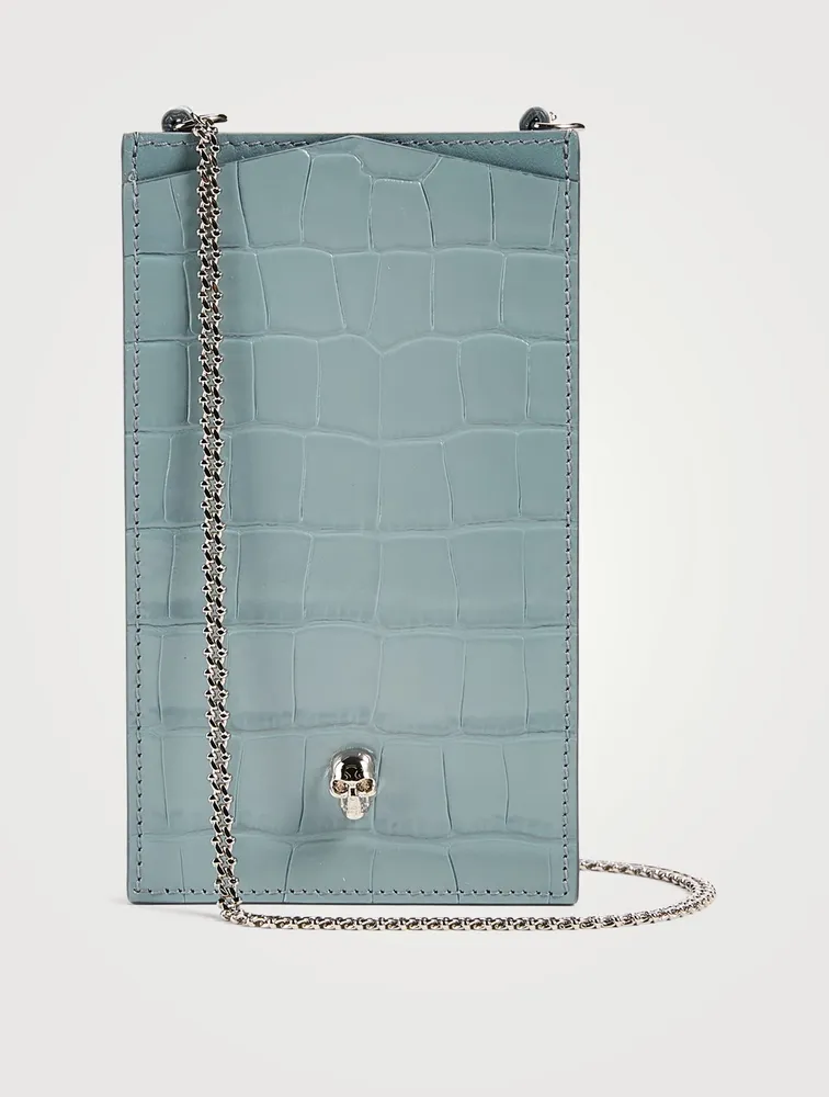 Croc-Embossed Leather Chain Phone Bag