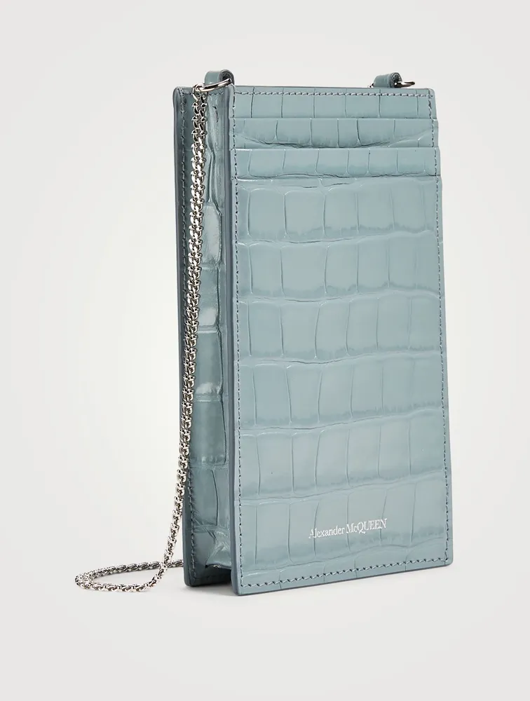 Croc-Embossed Leather Chain Phone Bag