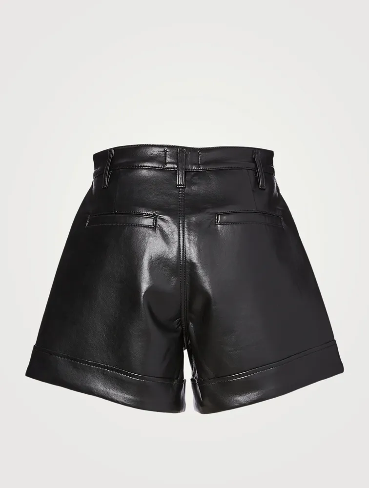 Recycled Leather Angled-Hem Shorts