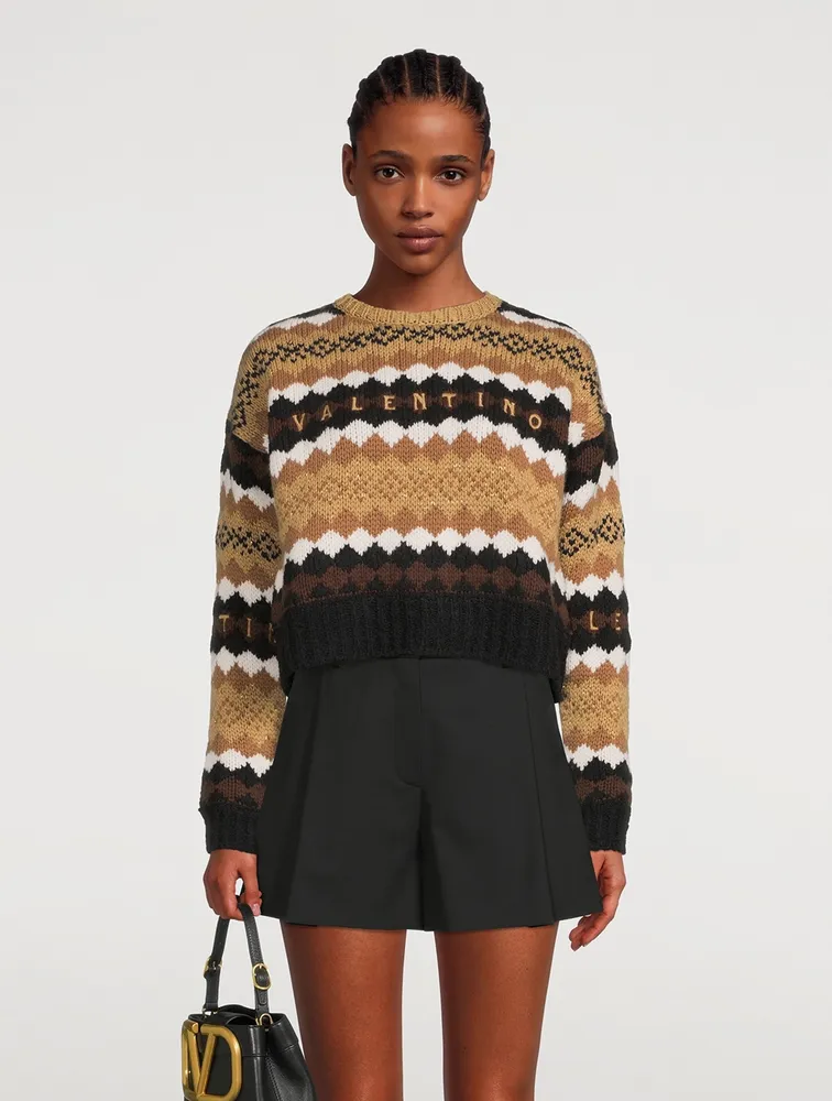 Embroidered Jacquard Wool Sweater