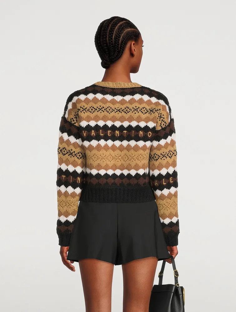 Embroidered Jacquard Wool Sweater