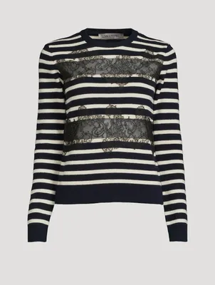 Lace And Virgin Wool Sweater Stripe Print