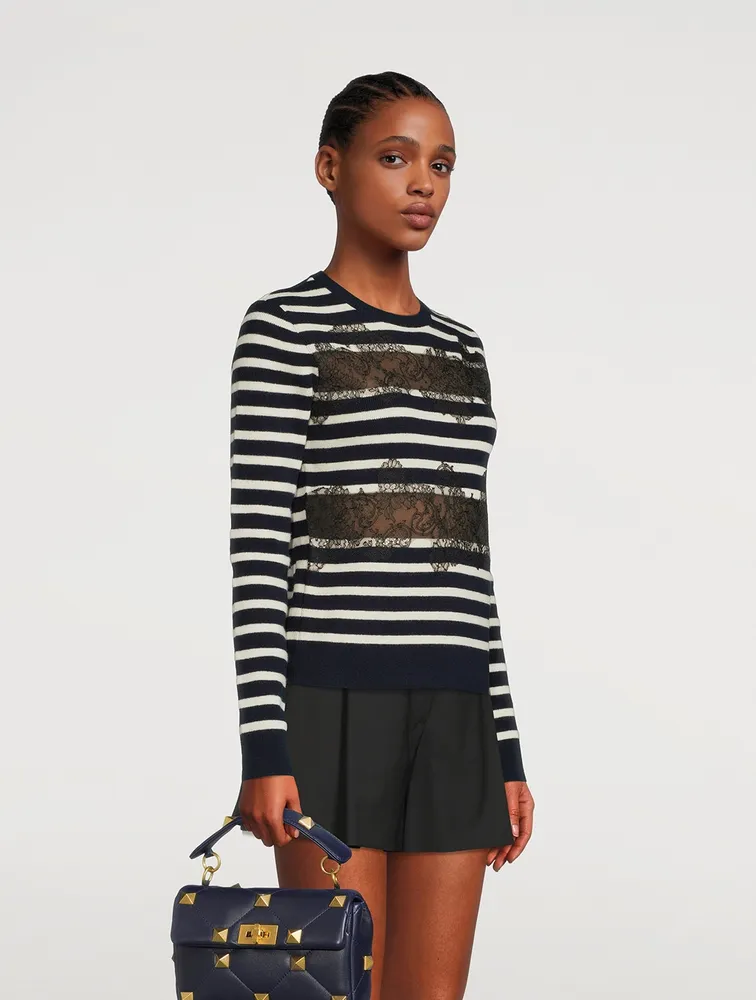Lace And Virgin Wool Sweater Stripe Print