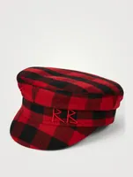 Wool-Blend Baker Boy Cap Check Print